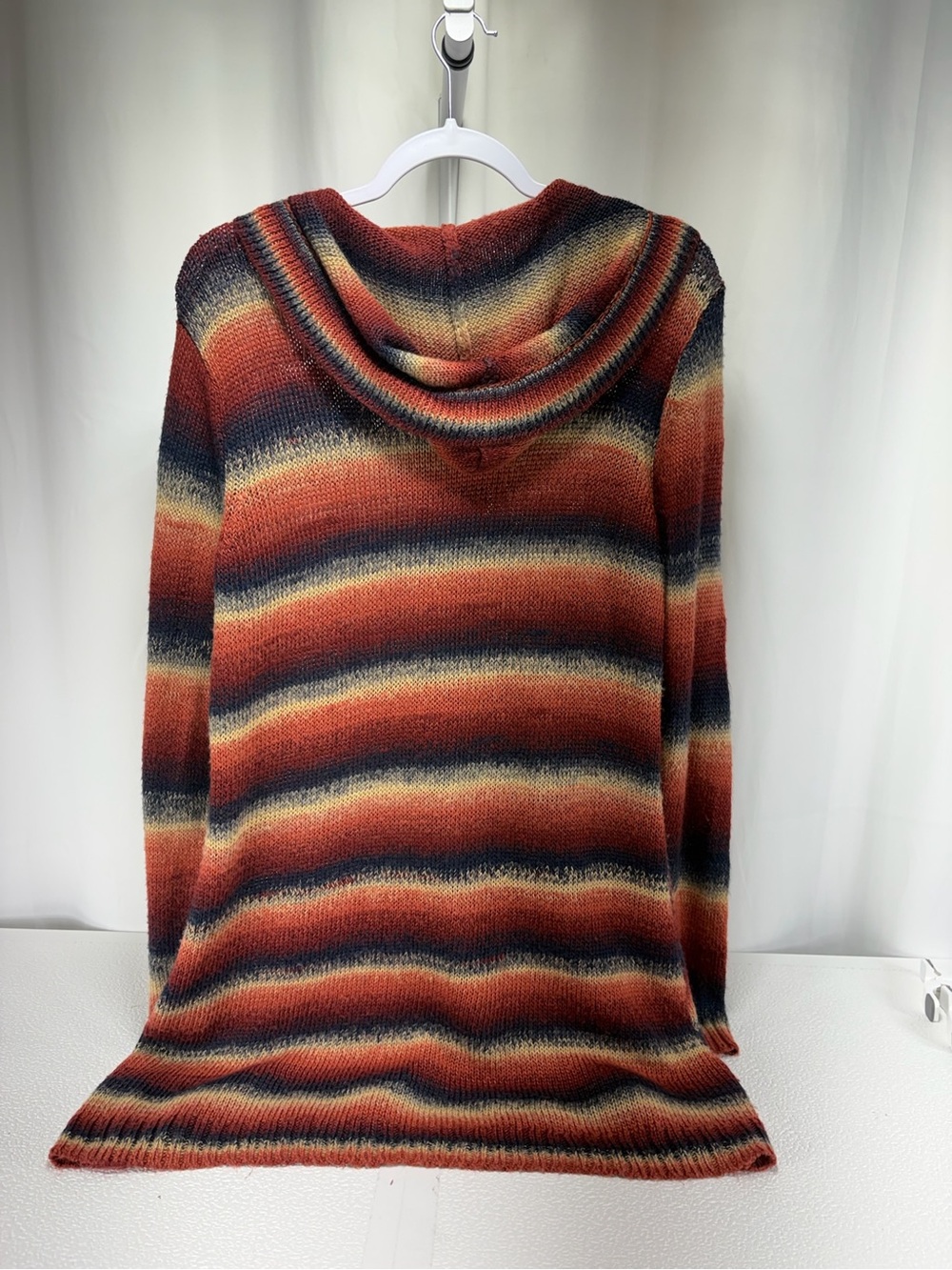 Roz & Ali Rust Navy Cream Striped Toggle Hooded Cardigan Sweater 4601 - Picture 2 of 10